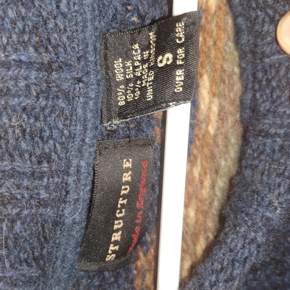 Structure Wool Silk Alpaca Argyle Fair Isle Eclectic Grandpa Vintage Sweater S - Picture 4 of 5